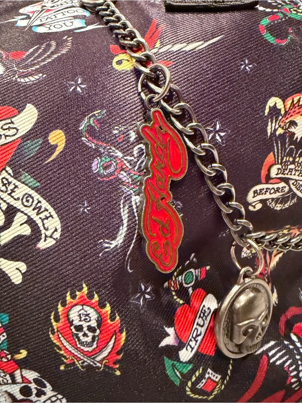 Ed Hardy “Love Kills Slowly” Tattoo Print Tote Bag NWT Black